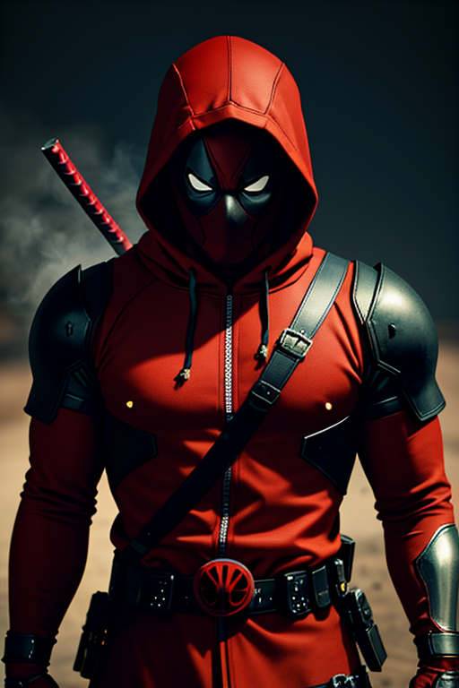 00446-2223494275-mdjrny-v4 style Professional Photoshot dramatic view medium shot full portrait of a Deadpool with samurai design clad in rusted.png